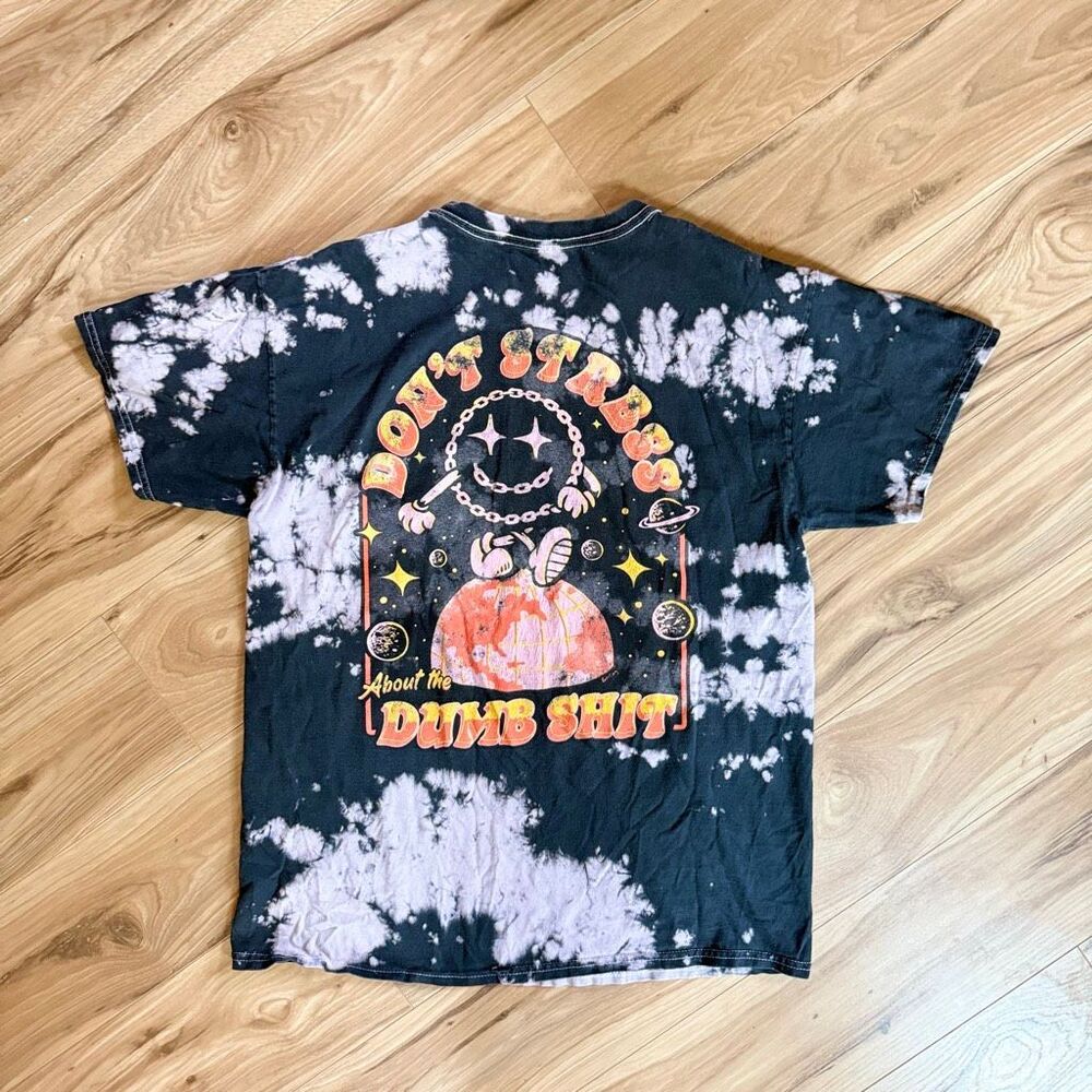 Boss Dog Art Dept Mens Black White Tie Dye Graphic Short Sleeve T-Shirt Large